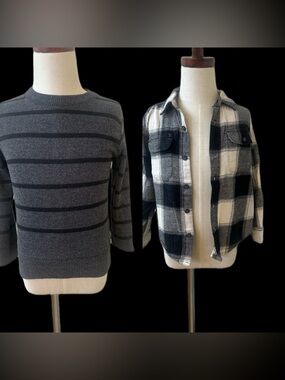 Old Navy Boys Black White Plaid Button-Down and Dress Sweater